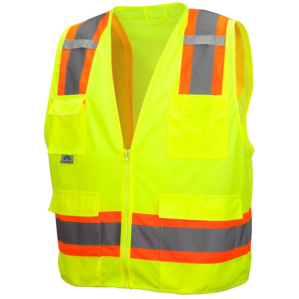 Pyramex Class 2 Hi Vis Lime Two-Toned Lime Safety Vests RVZ2410 Front